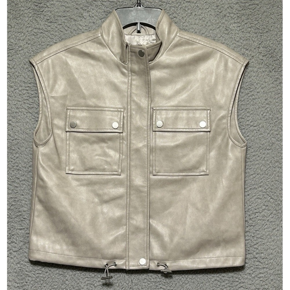 Bagatelle Womensβ Faux Leather Relaxed Fit Utility Vest Gray XS Moto Streetwear